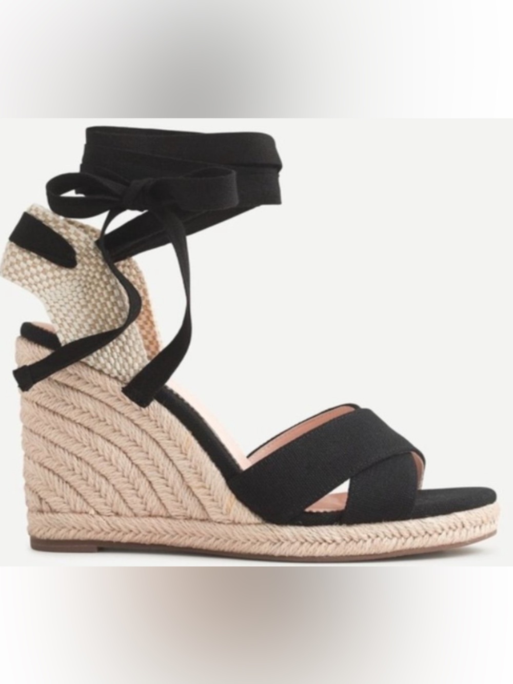 NWT J. Crew Lace Up Espadrille Wedge Black SZ 8